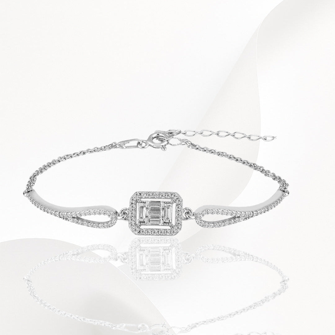 3-Piece 925k Silver Baguette Jewelry Set - 18k Gold Plated