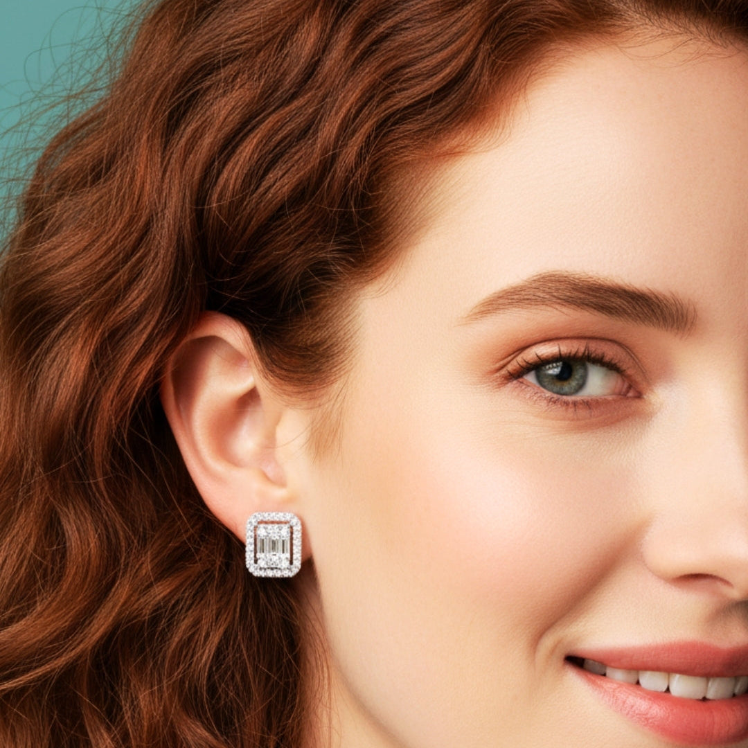 3-Piece 925k Silver Baguette Jewelry Set - 18k Gold Plated