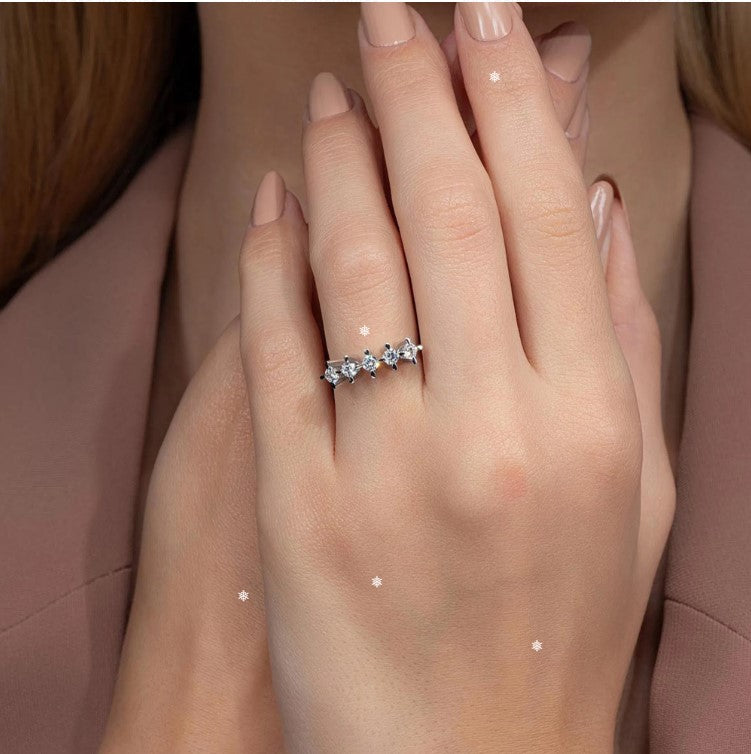 Five-Stone Ring 925k Silver - 18k Gold Plated