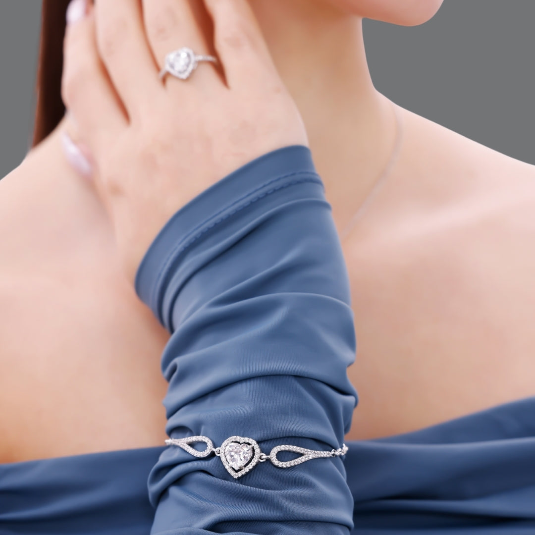 3-Piece 925k Silver Heart Jewelry Set - 18k Gold Plated