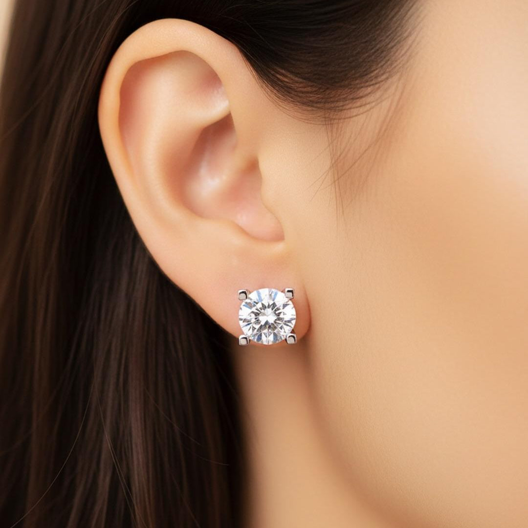 Solitaire Earring 925k Silver - 18k Gold Plated