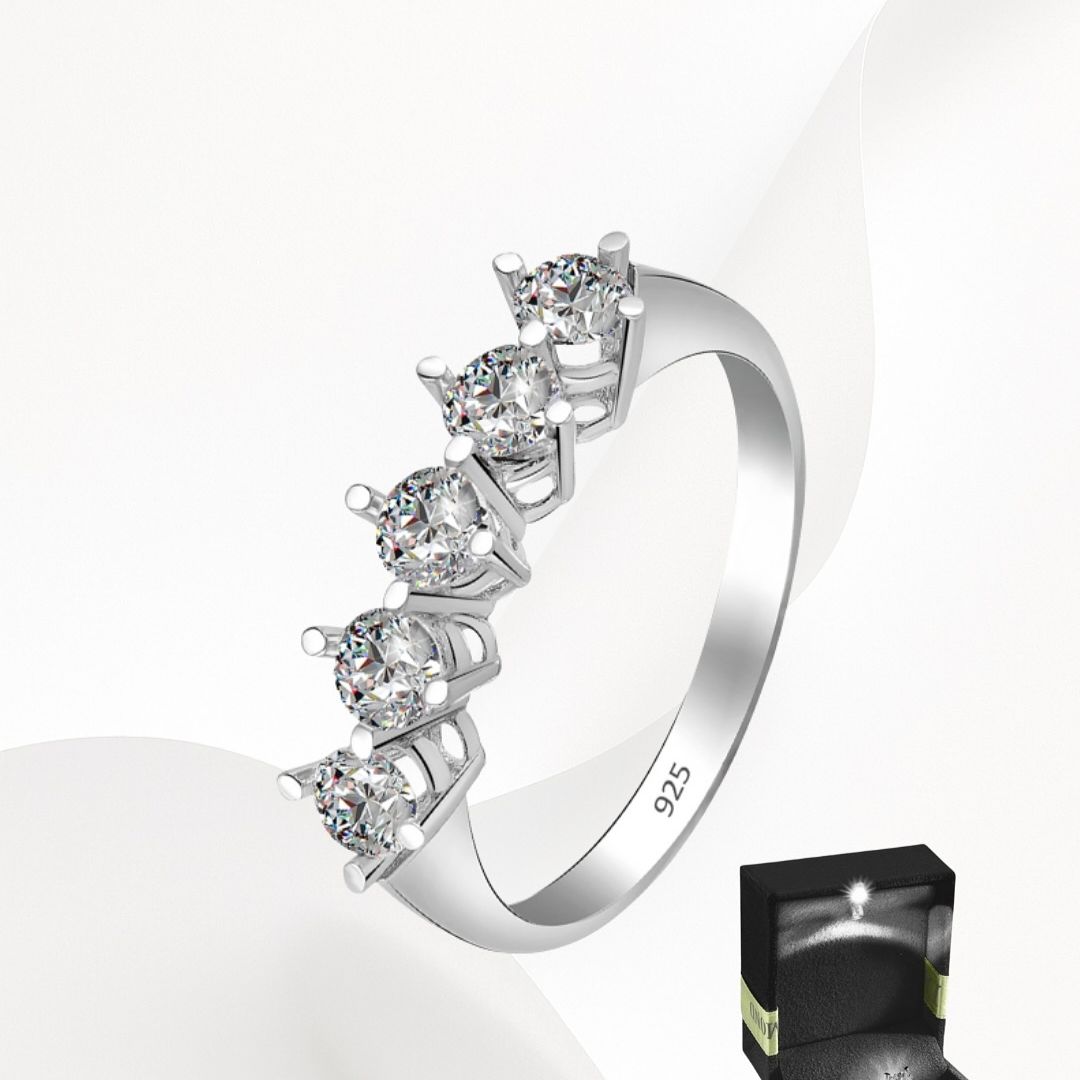 Five-Stone Ring 925k Silver - 18k Gold Plated