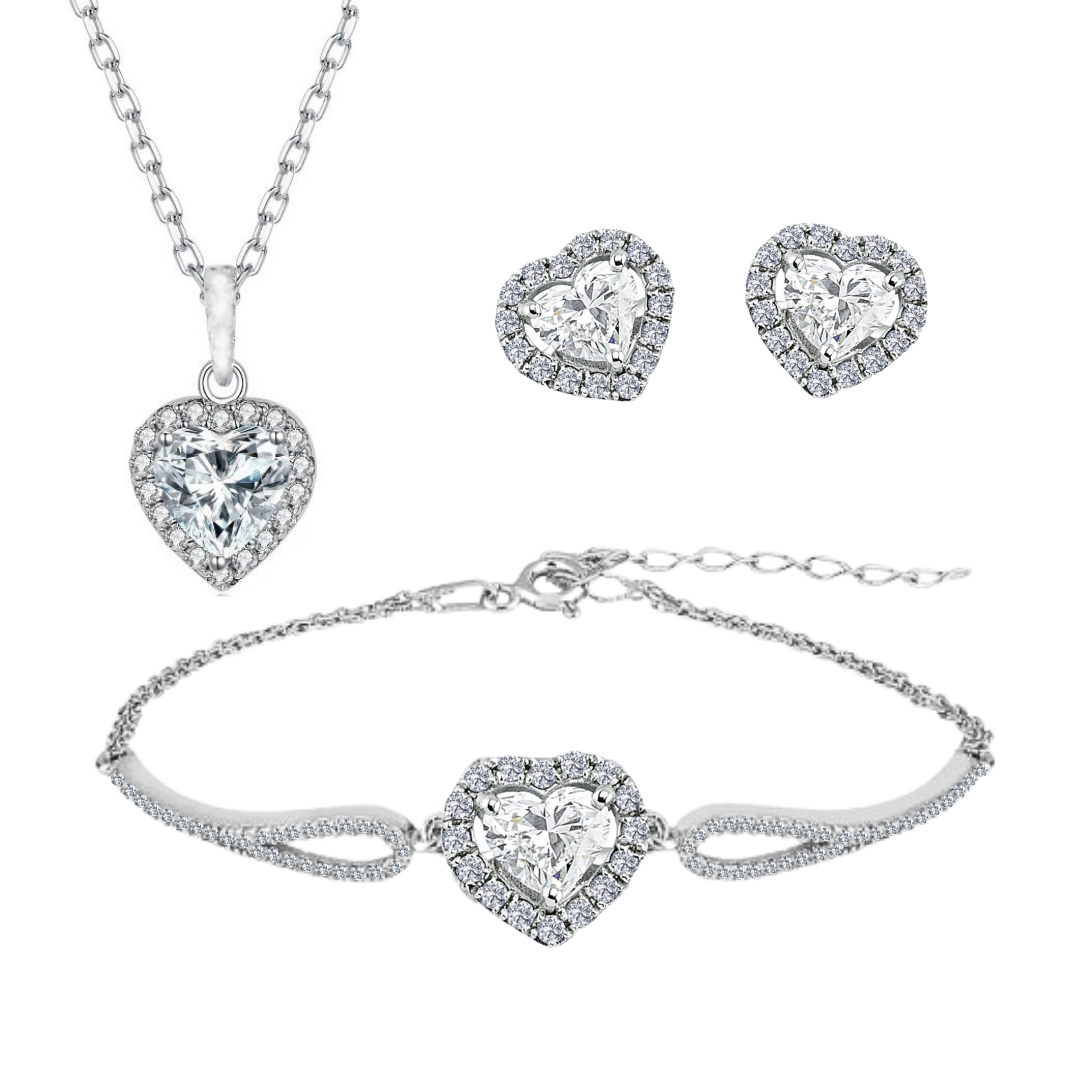 3-Piece 925k Silver Heart Jewelry Set - 18k Gold Plated