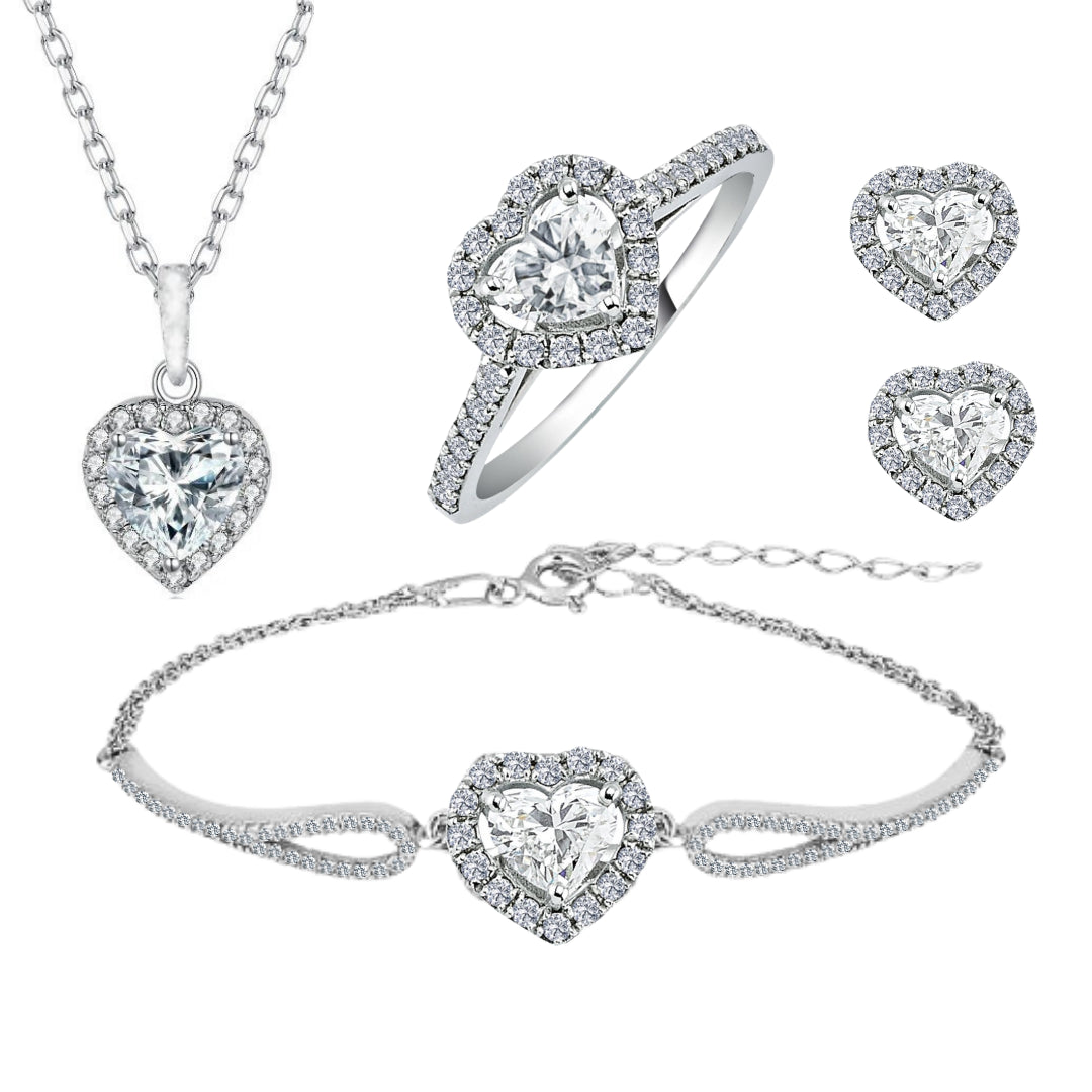 4-Piece 925k Silver Heart Jewelry Set - 18k Gold Plated