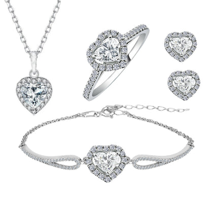 4-Piece 925k Silver Heart Jewelry Set - 18k Gold Plated